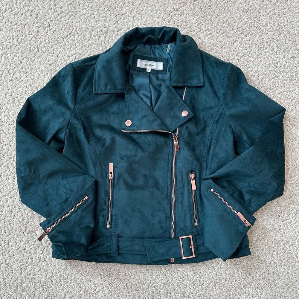 Faux Suede Moto Jacket with Rose Gold Accents